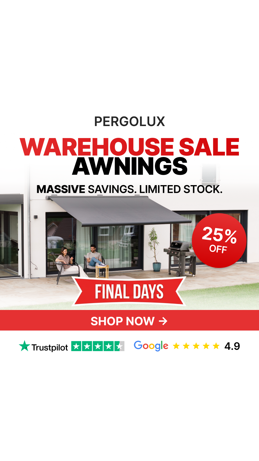 pergolux.au Facebook ad: 25% Off All Awnings
