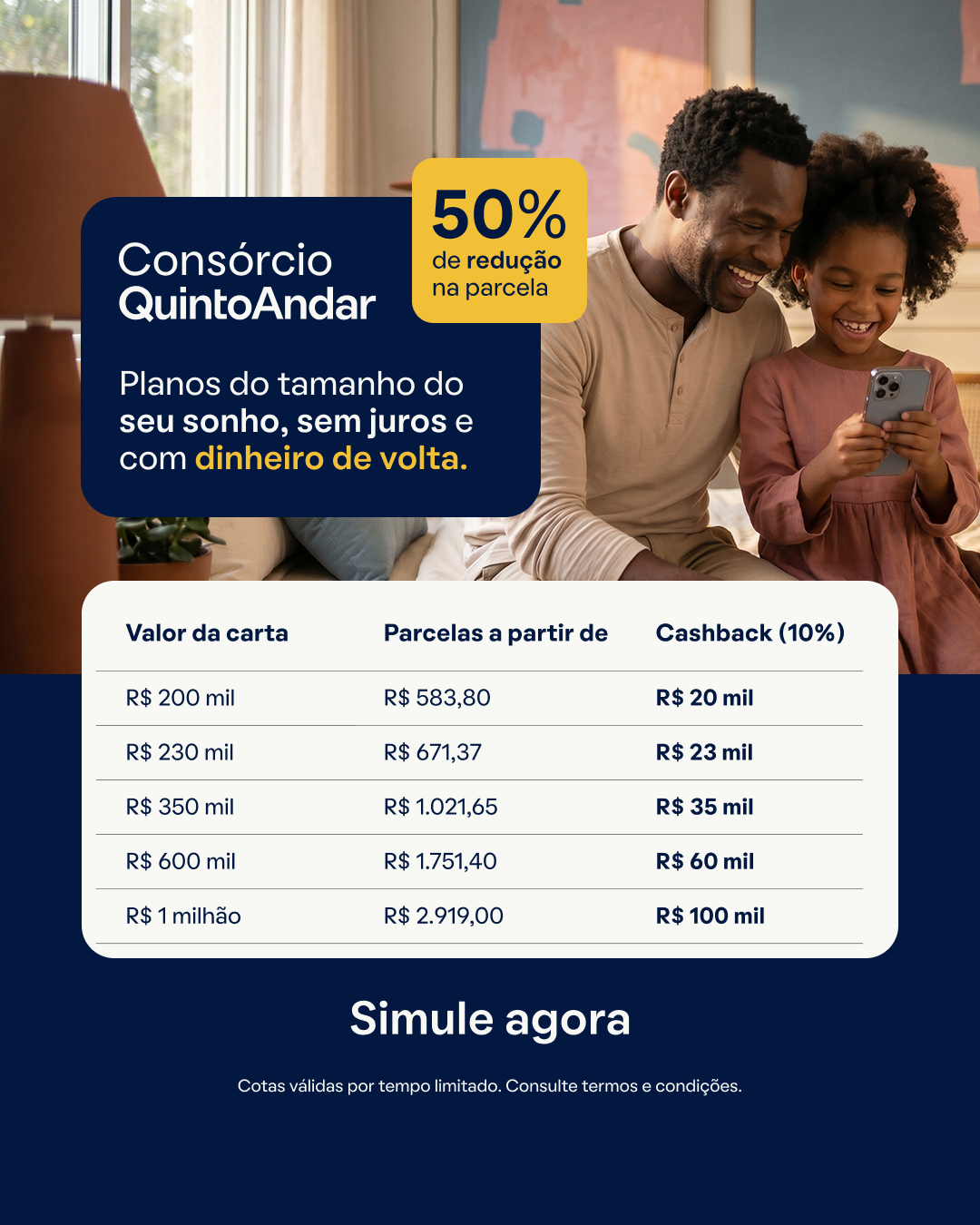 QuintoAndar Facebook ad: Consórcio QuintoAndar