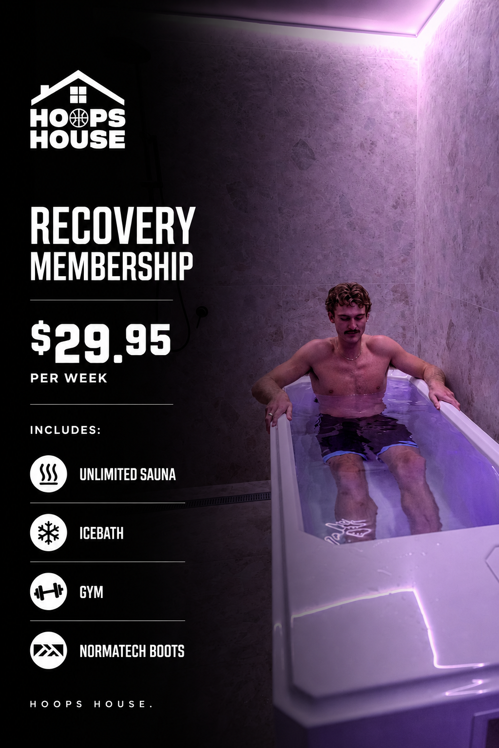 Hoops House Facebook ad: Unlimited Gym & Recovery | $29.95 Per Week
