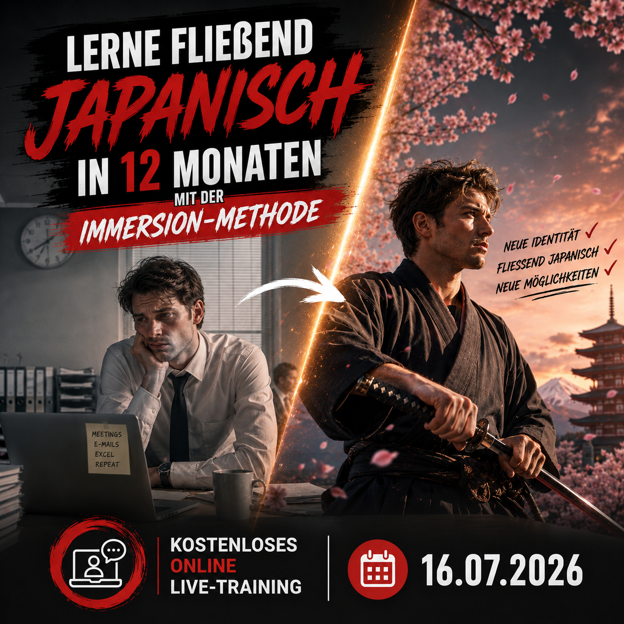 Tobias Urban Facebook ad: Gratis Workshop fürs Japanisch-Lernen