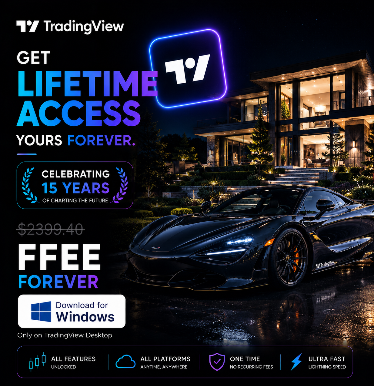 Sponsored TradingView Facebook ad: Get Lifetime TradingView…