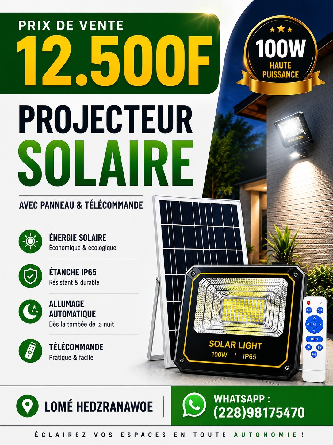 Monpetitprix Facebook ad: Promotion: (12500f) projecteur solaire 100w