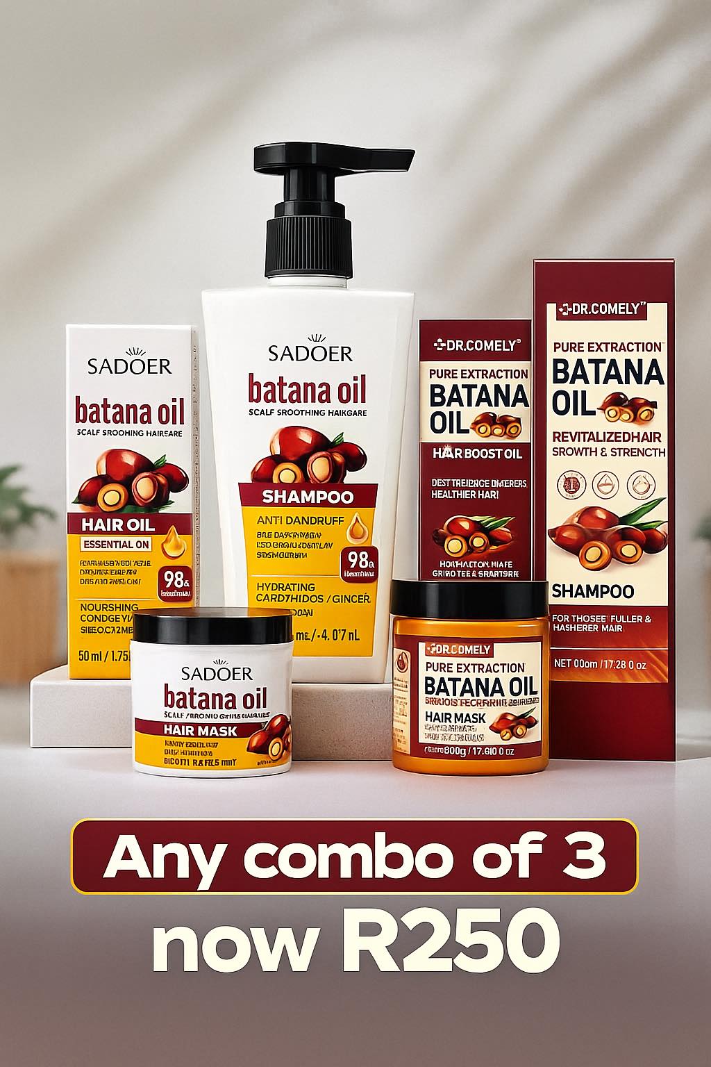 Haircare & Beauty Products Facebook ad: Any Combo of 3, Now Only R250!