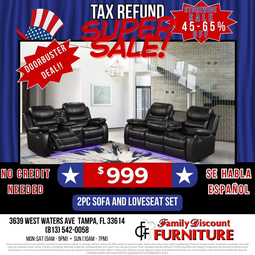 Family Discount Furniture Waters Facebook ad: TAX REFUND SUPER SALE