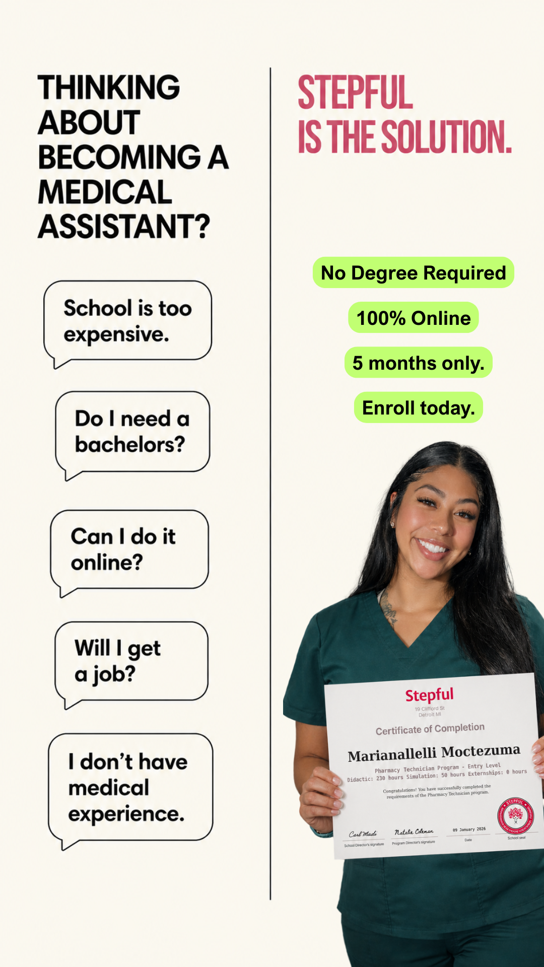Stepful Facebook ad: Become a Medical Assistant Around Your Life