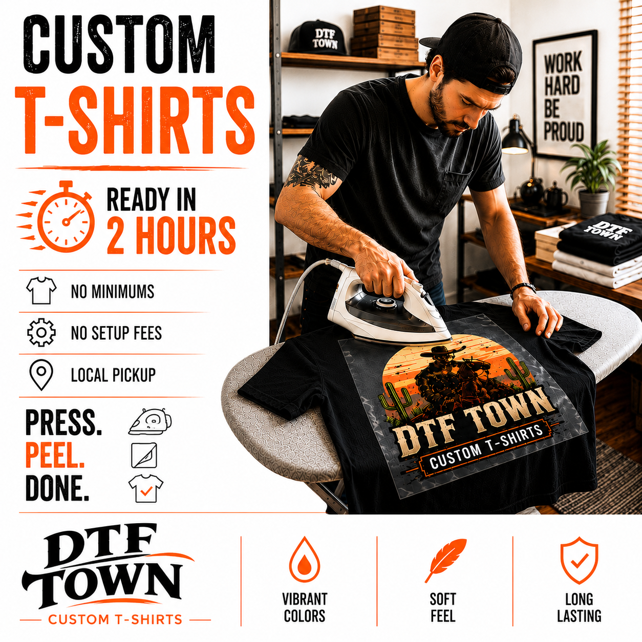 Dtf Town Facebook ad: Custom T-Shirts in 2 Hours!
