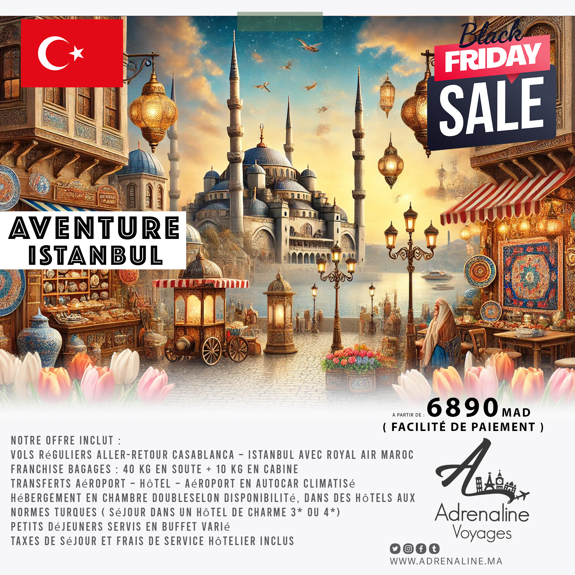 Adrénaline Voyages Facebook ad: Turquie Magique, 7 Nuits / 08 Jours à…