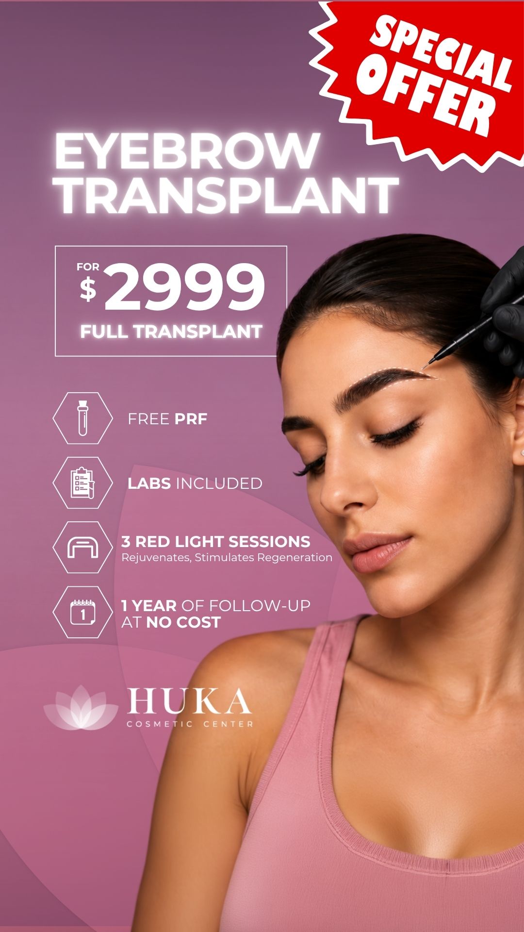 Huka Cosmetic Center Miami Facebook ad: Natural Brow Enhancement