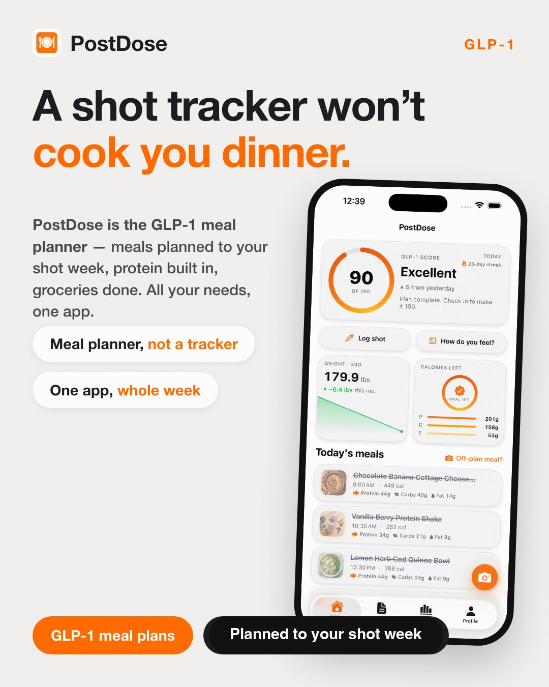 Post Dose Facebook ad: meal planner, not a tracker