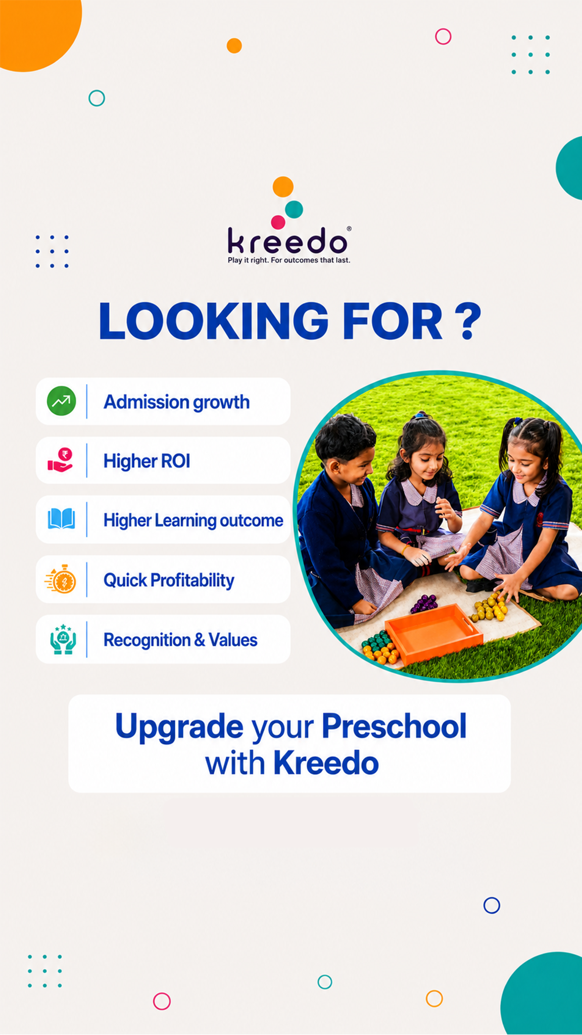 Kreedology Facebook ad: Start or Upgrade your Preschool