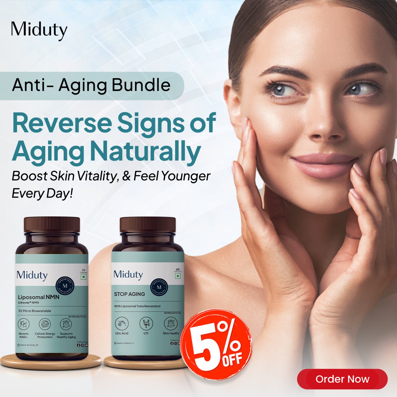 Miduty Facebook ad: Feeling like time is stealing your glow?