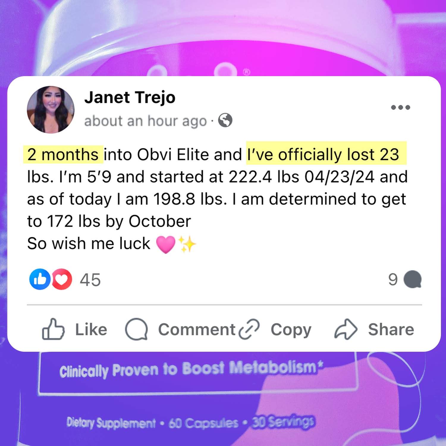 Obvi Health Facebook ad