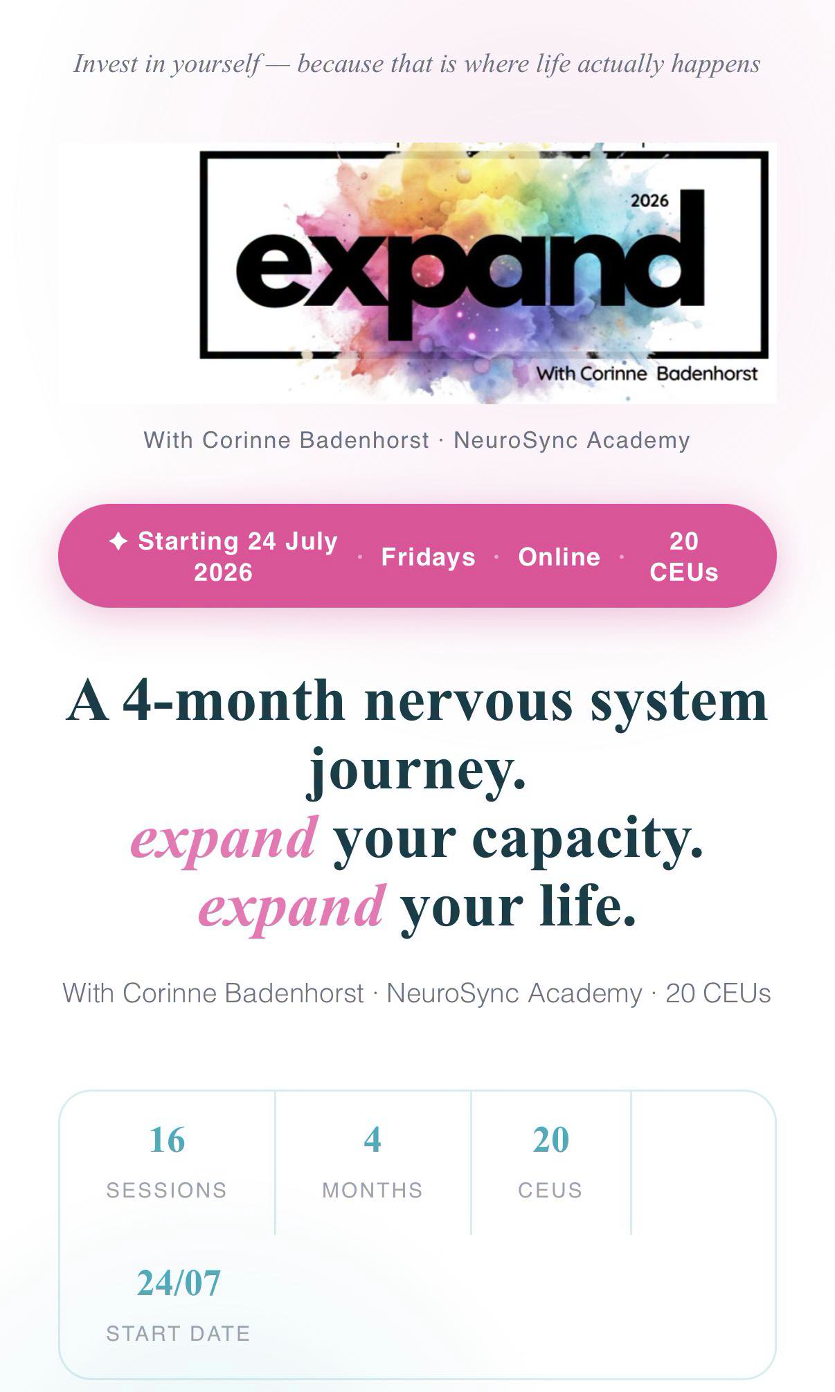NeuroSync Academy & CPD Facebook ad: Next EXPAND 2026 starts on 24 July