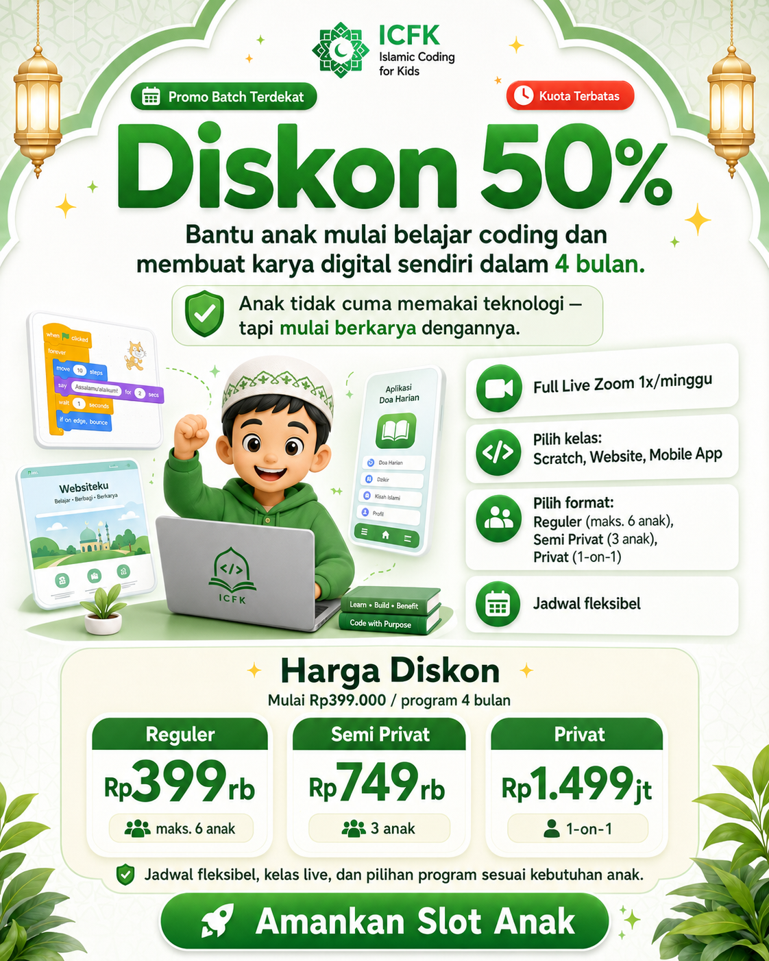 QP Edufun - Islamic Coding for Kids Facebook ad: DISKON 50%