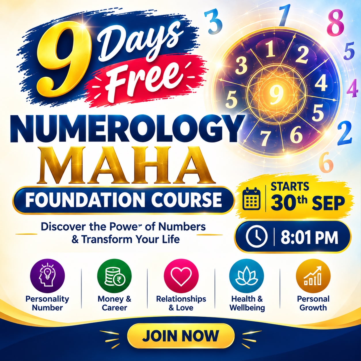 Digi Destiny Occult Academy Facebook ad: Learn Numerology in Just 9 Days, FREE!