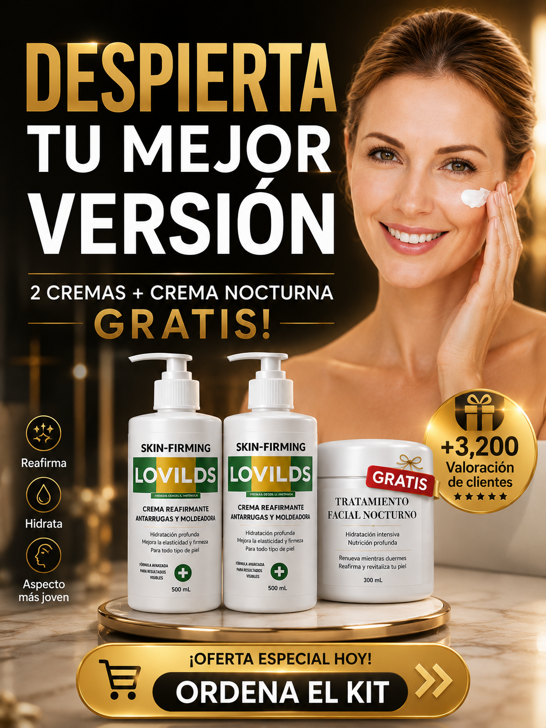 Emay Facebook ad: ¡PROMO ESPECIAL! 2 Cremas Reafirmantes LOVILDS de 500 ml +…