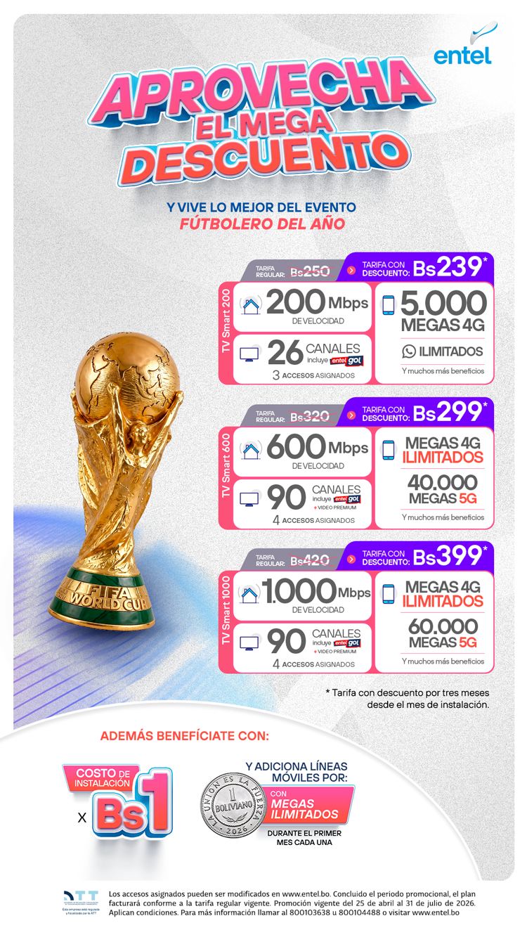 Entel Bolivia Facebook ad: ¡Vive el Mundial con internet de verdad y…