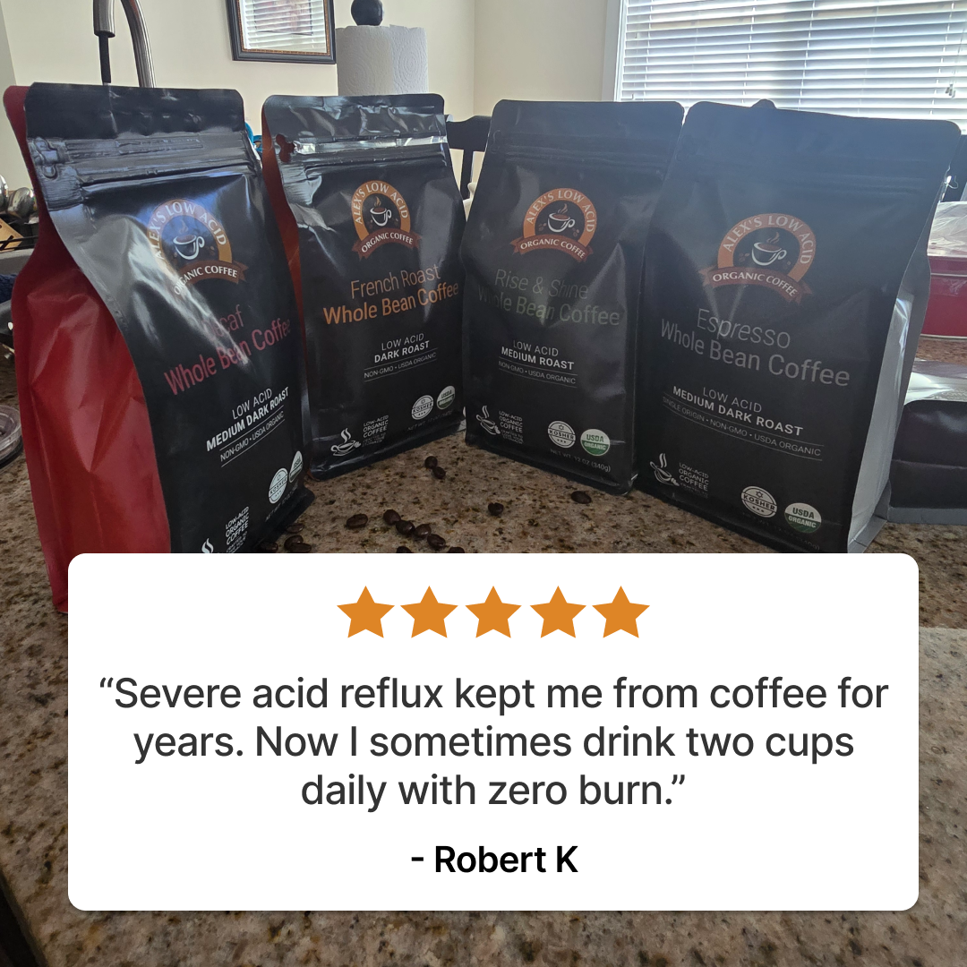 Alex's Low-Acid Organic Coffee Facebook ad