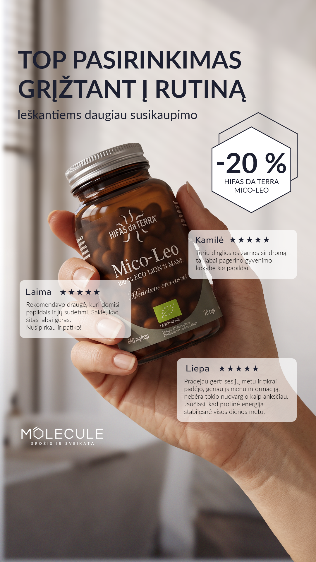 Molecule - sveikata/grožis/jaunystė Facebook ad: -20 % Mico-Leo
