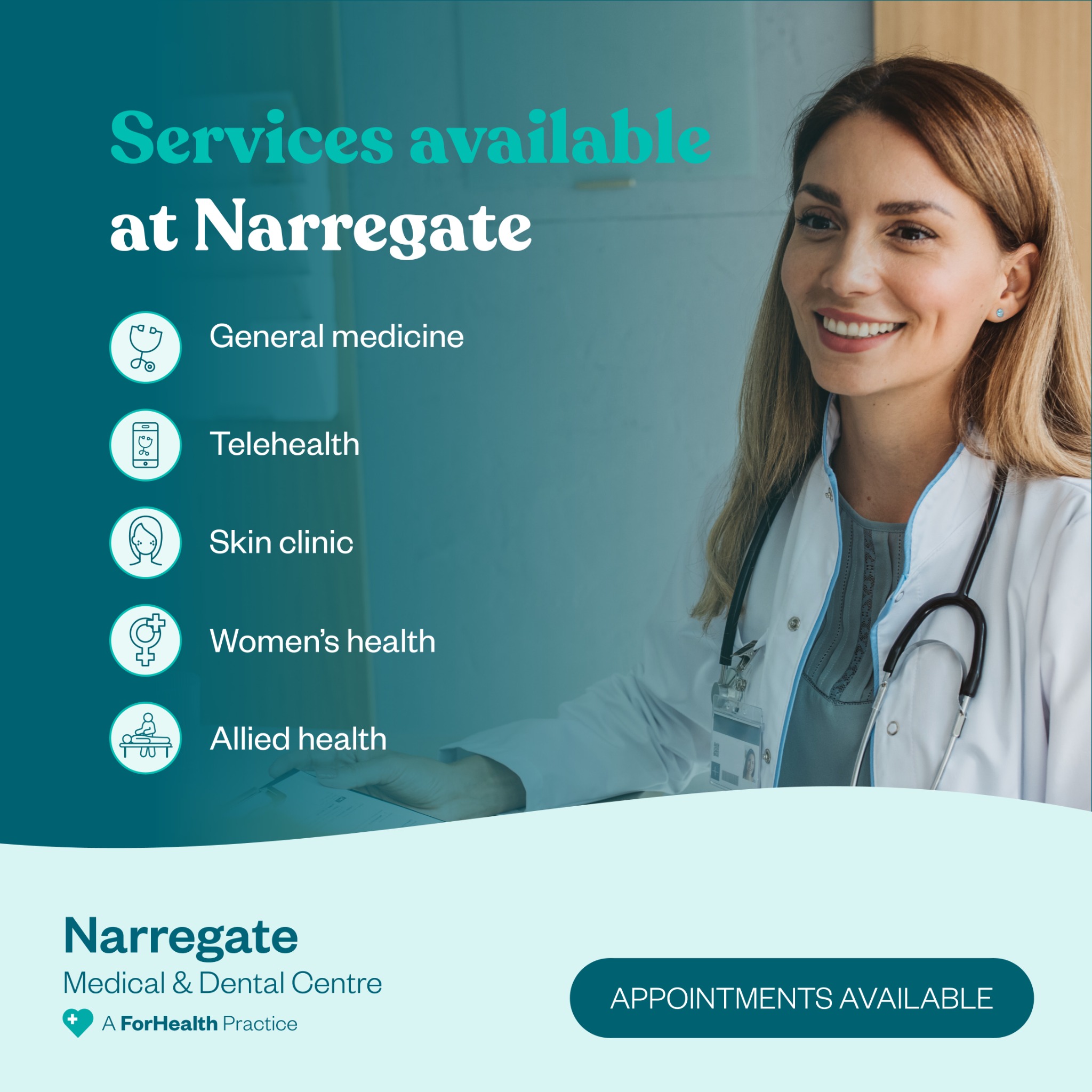Narregate Medical & Dental Centre Facebook ad from Oct 21, 2025