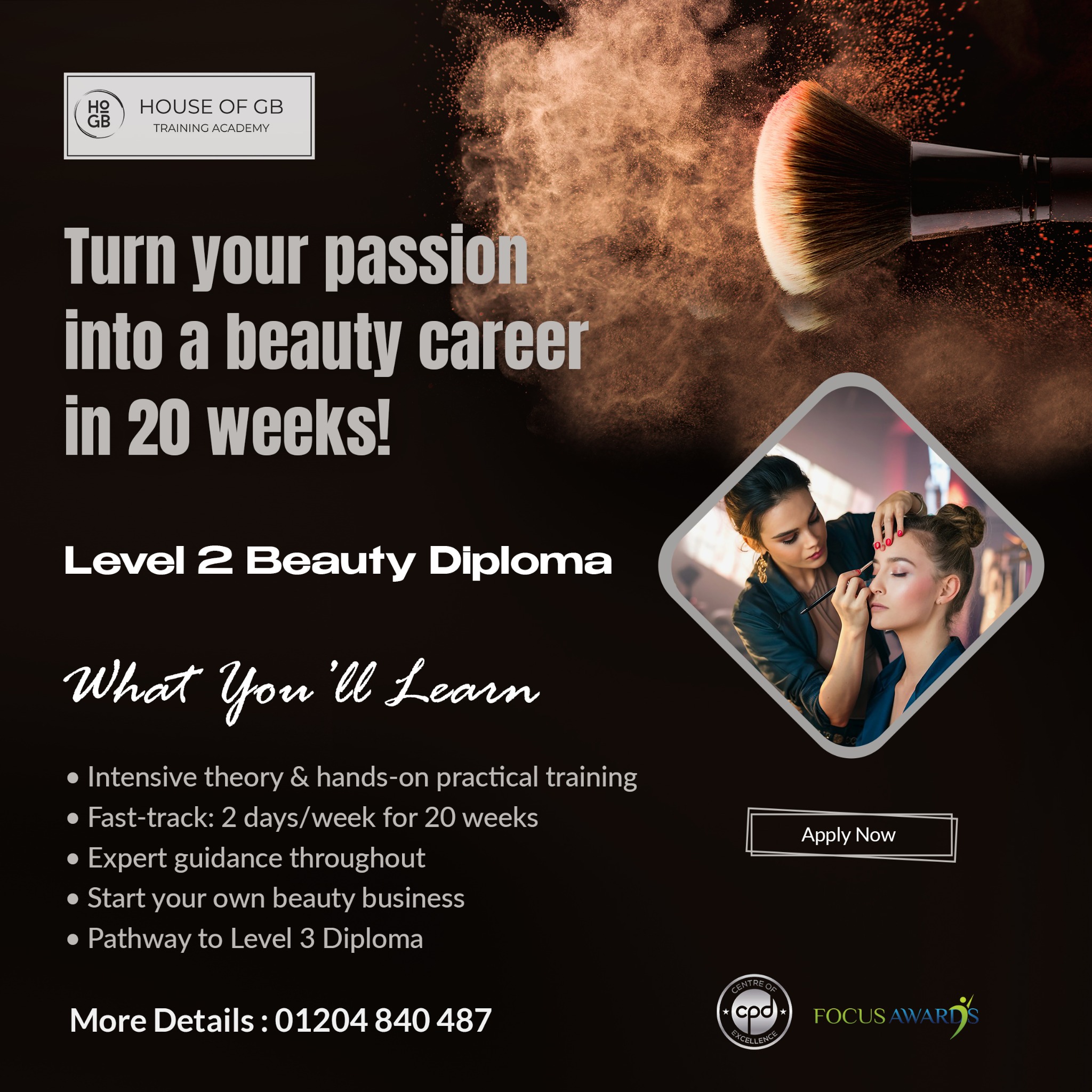 Olinda Studios Facebook ad: Start Your Beauty Career in 20 Weeks