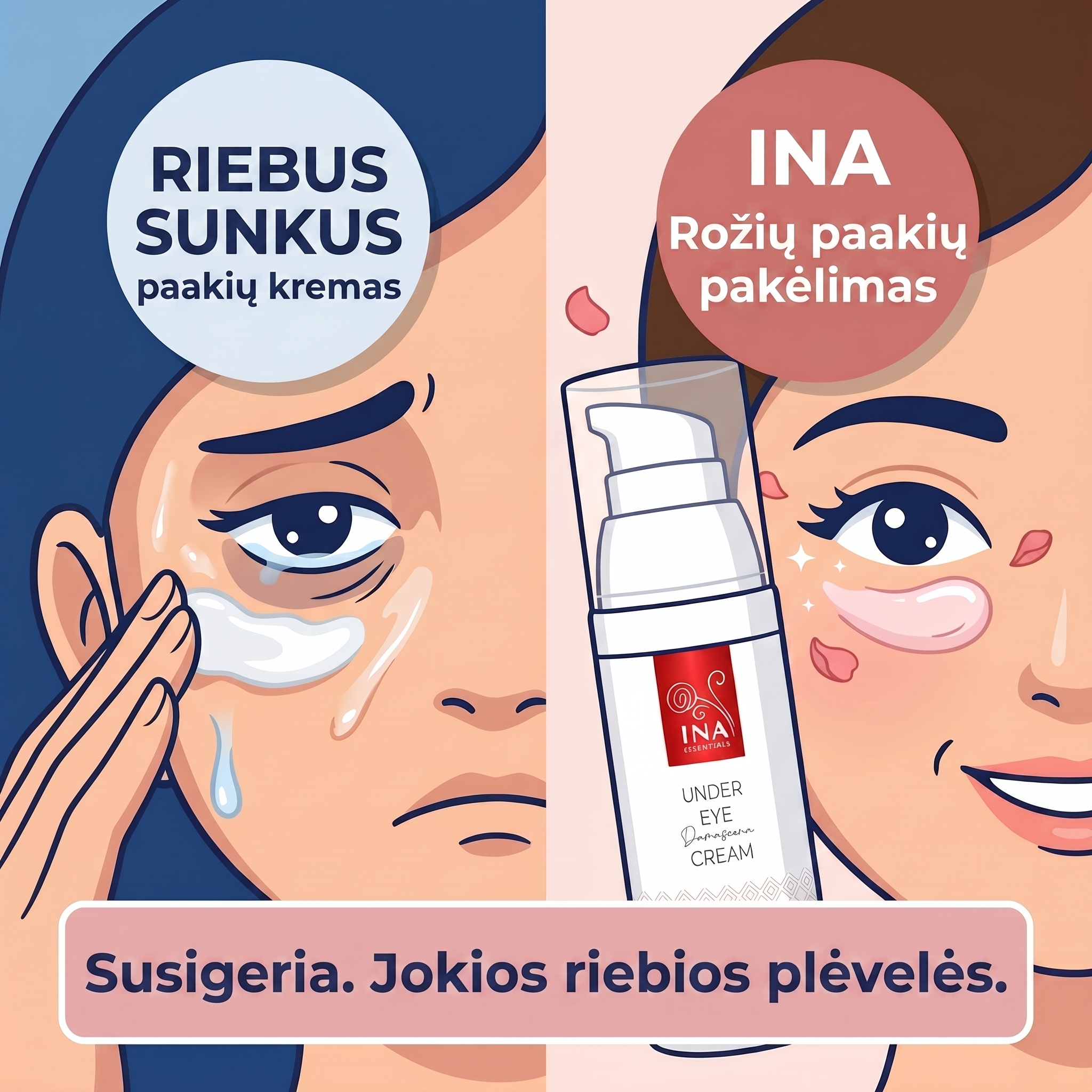 InaEssentials.lt - Šeimos Organinė Kosmetika Facebook ad: Paakių kremas, kuris įsigeria akimirksniu