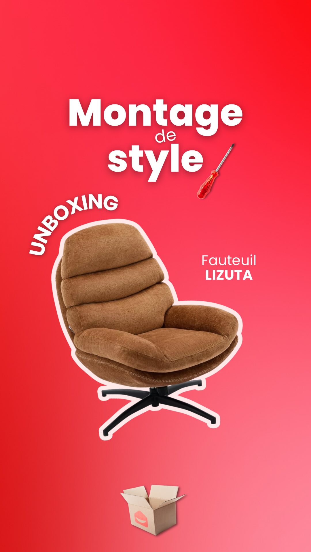 Vente-unique.com Facebook ad: Montage de style: Fauteuil LIZUTA en action!