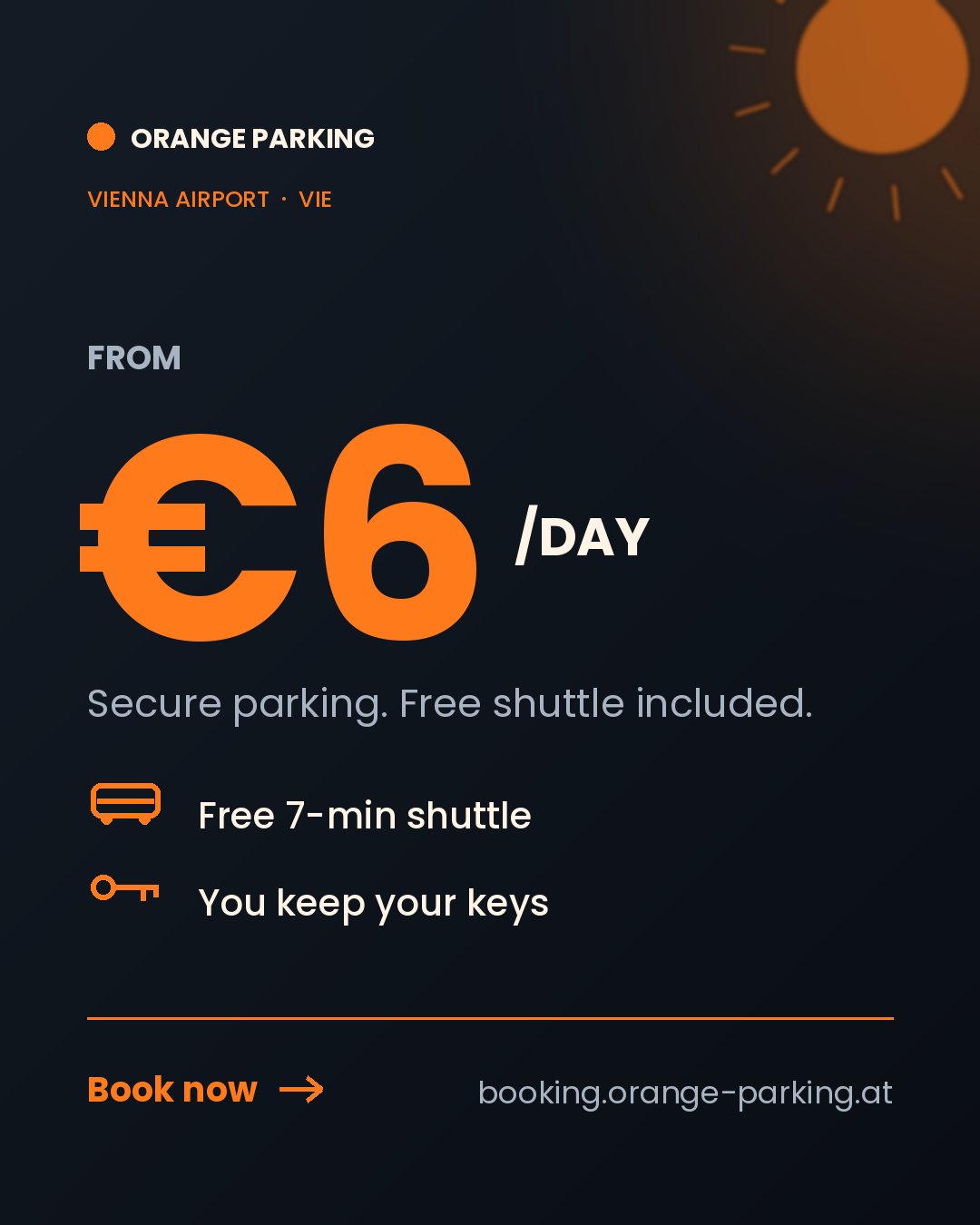Orange Parking Facebook ad: Vienna Airport parking from €6 a day