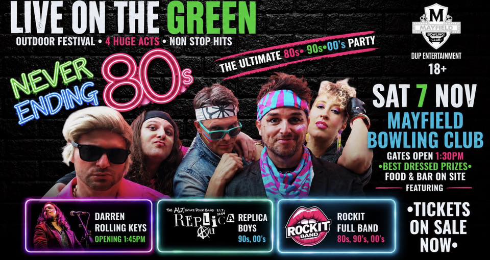 DUP Entertainment Promotions, Events & Marketing Facebook ad: Live On The Green •The Ultimate 80s, 90s, 00’s Party