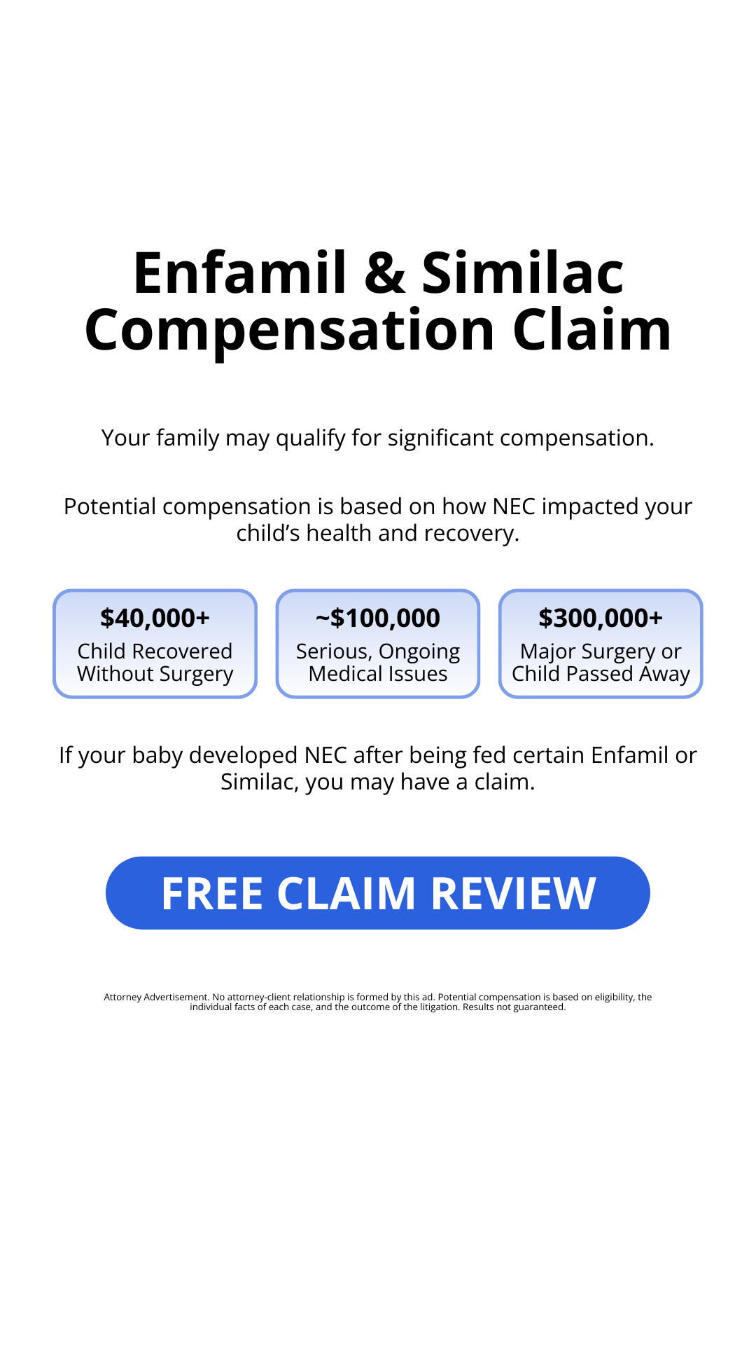 NEC Infant Formula Claims Facebook ad