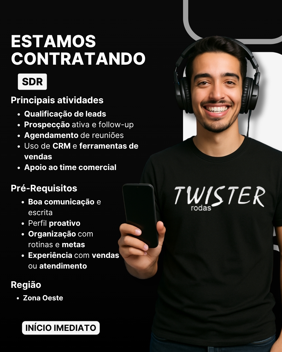 Bruno. Ganga Facebook ad: Vaga para SDR, Trabalho Presencial (Zona Oeste de SP)