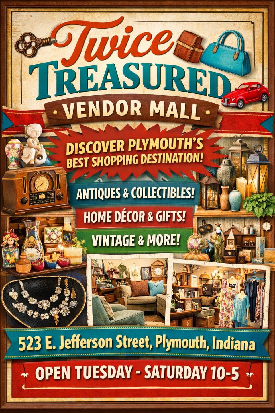 Twice Treasured Vendor Shop Facebook ad: Ever Wonder What Treasures Are Hiding in Plymouth?