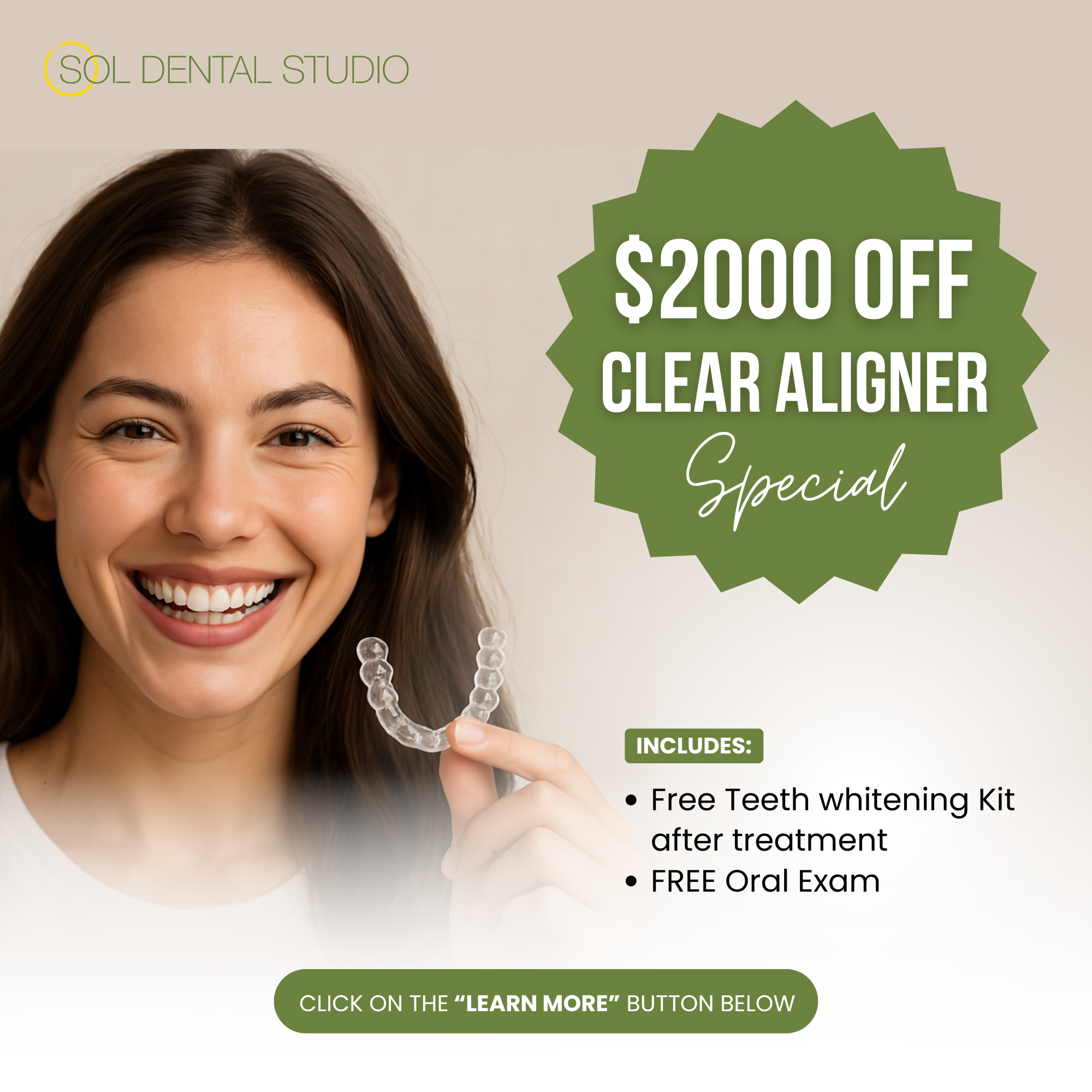 Sol Dental Studio Facebook ad: $2000 OFF Clear Aligner Special