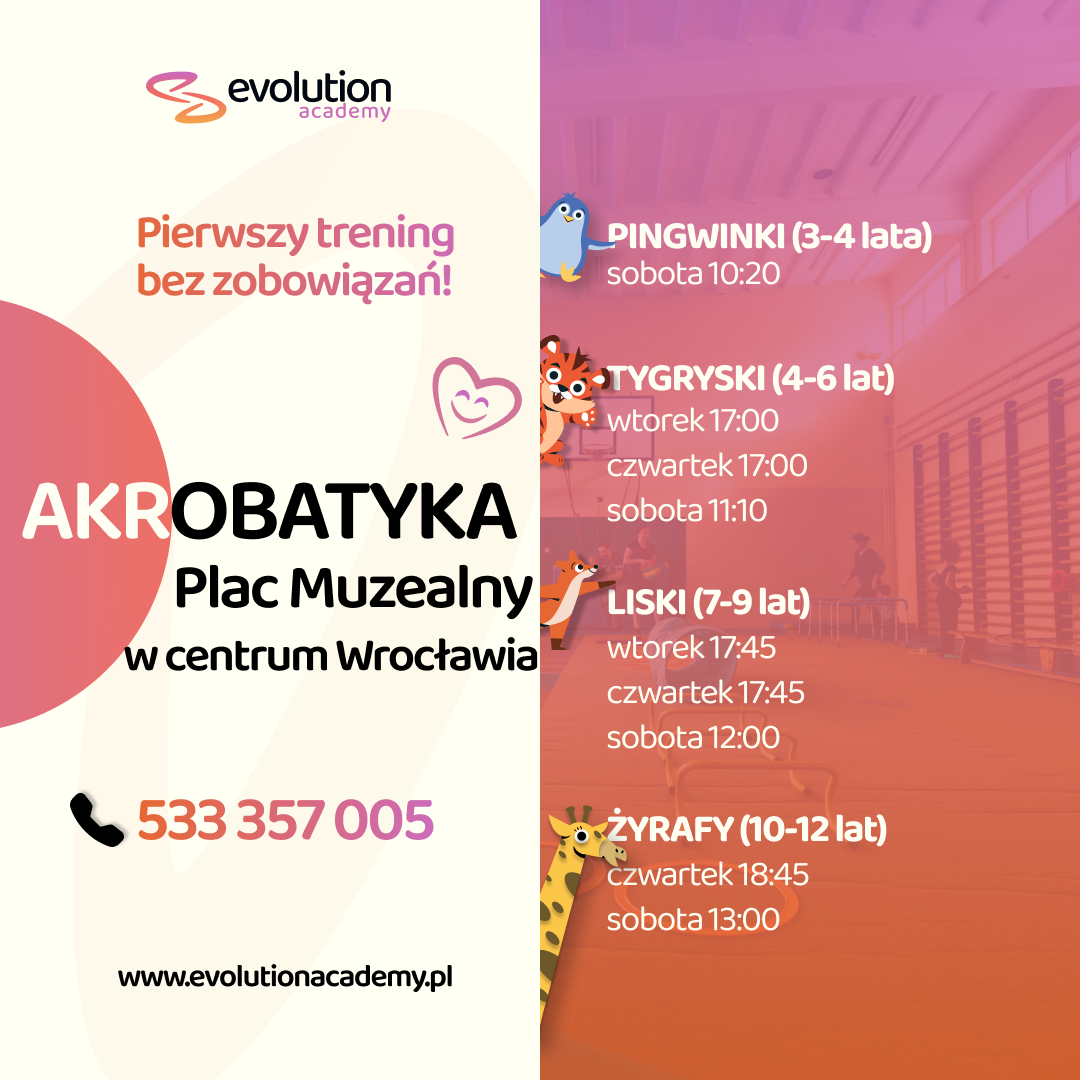 Evolution Academy Facebook ad: Akrobatyka dla dzieci w centrum Wrocławia!