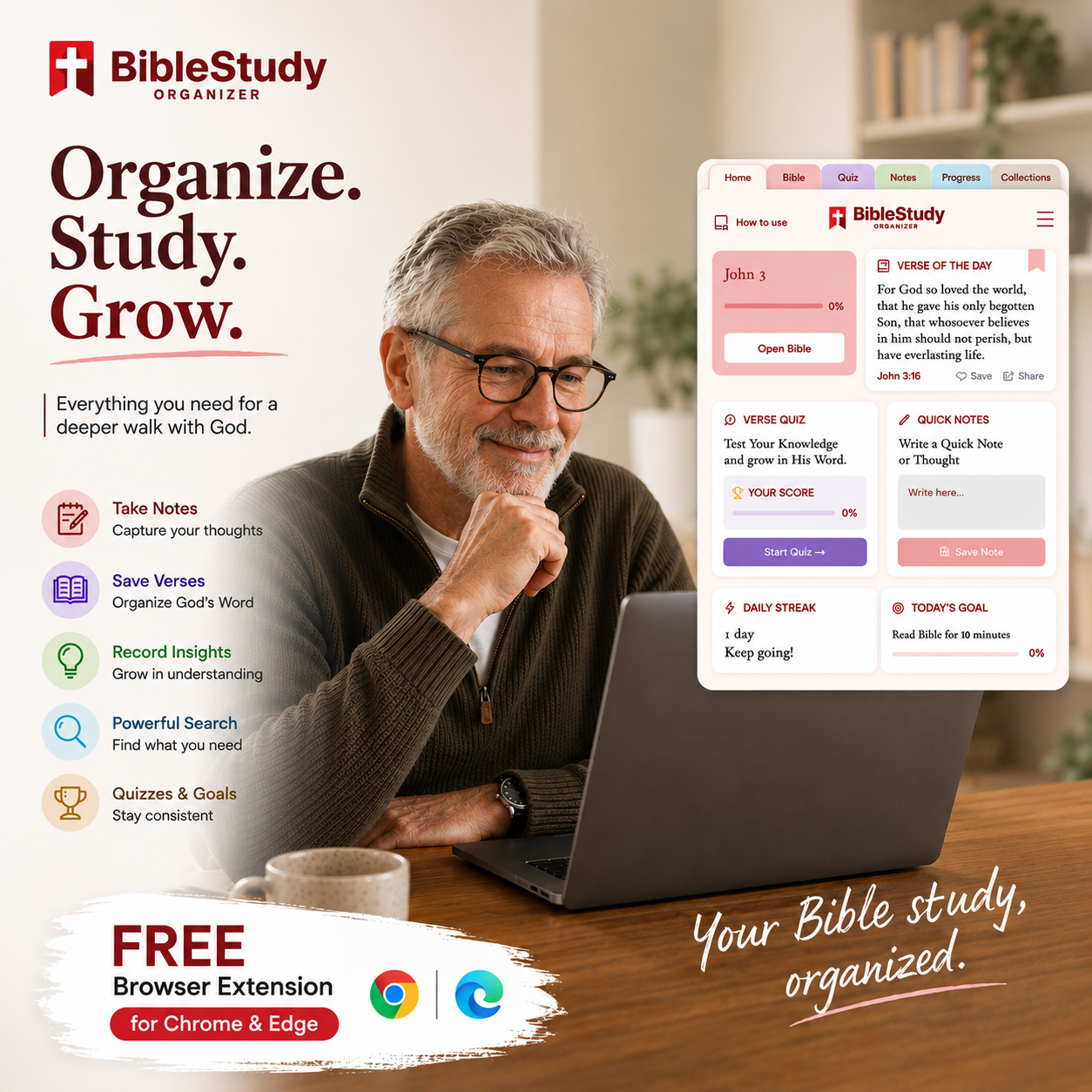 Bible Study Organizer Facebook ad: Organize Your Bible Study in One Place