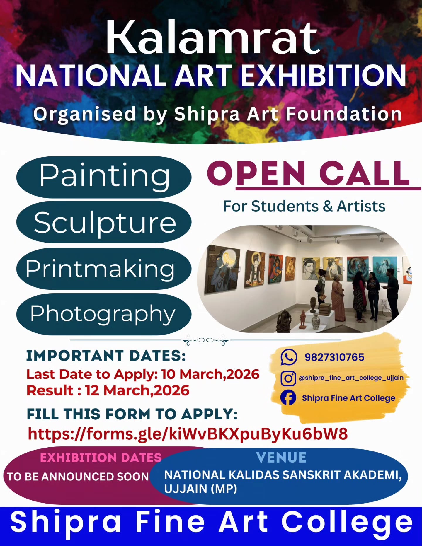 Shipra Fine Art College Ujjain Facebook ad: KALAMRAT, National Art Exhibition