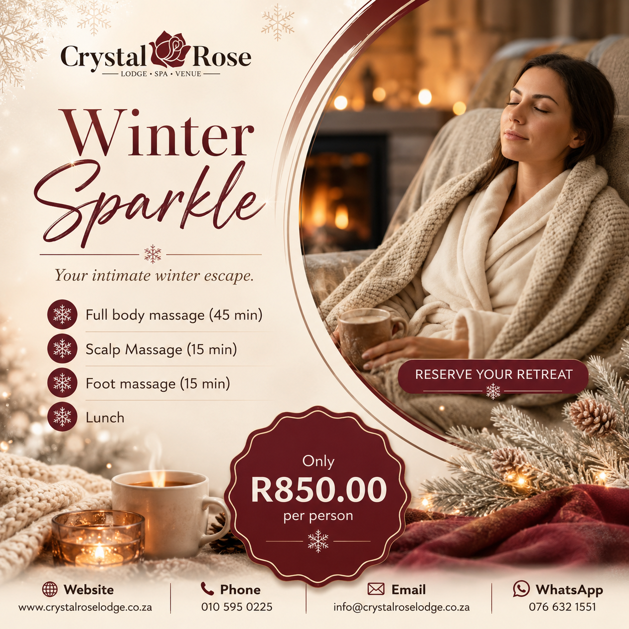 Crystal Rose Lodge & Spa Facebook ad: Winter isn't just a season.