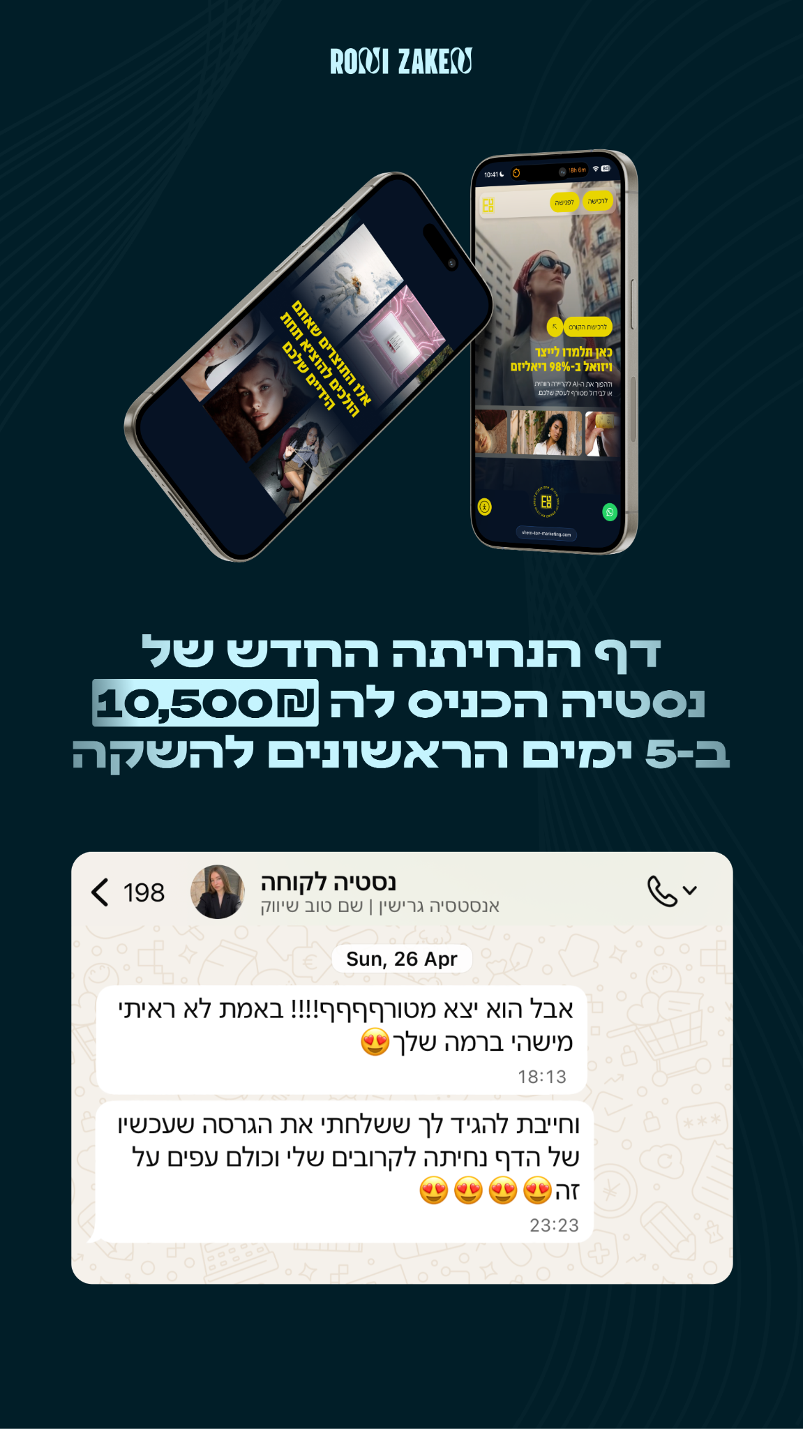 רוני זקן • דפי נחיתה פרימיום לעסקים Facebook ad: דף הנחיתה החדש של נסטיה הכניס לה 10,500₪ ב-5 ימים הראשונים…
