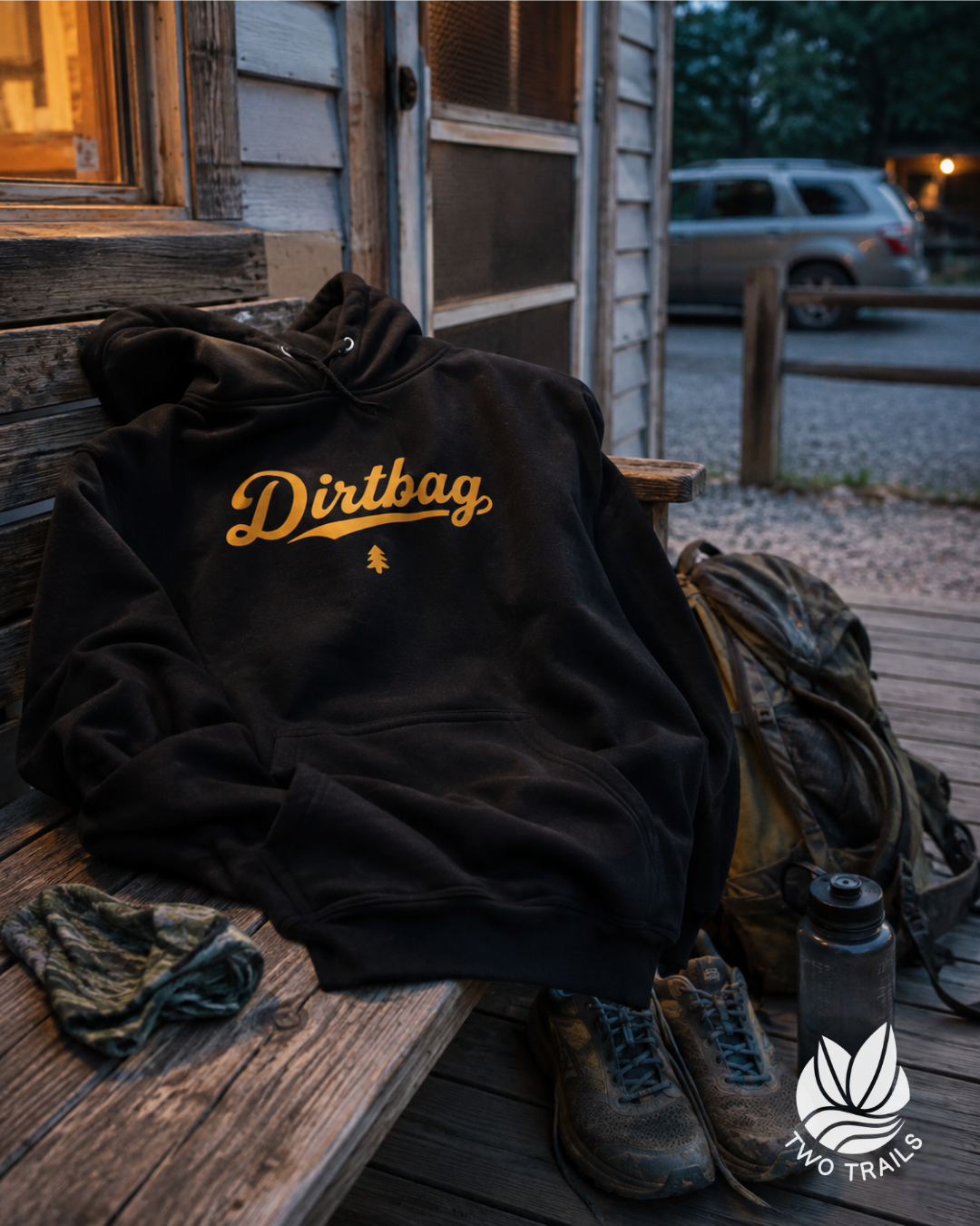 Two Trails Design Facebook ad: The Dirtbag Hoodie