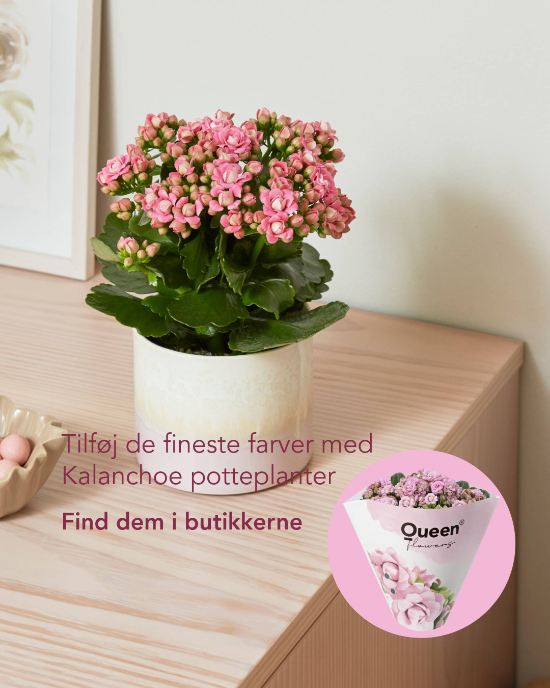 Queenflowersdk Facebook ad: Giv hjemmet blomstrende liv