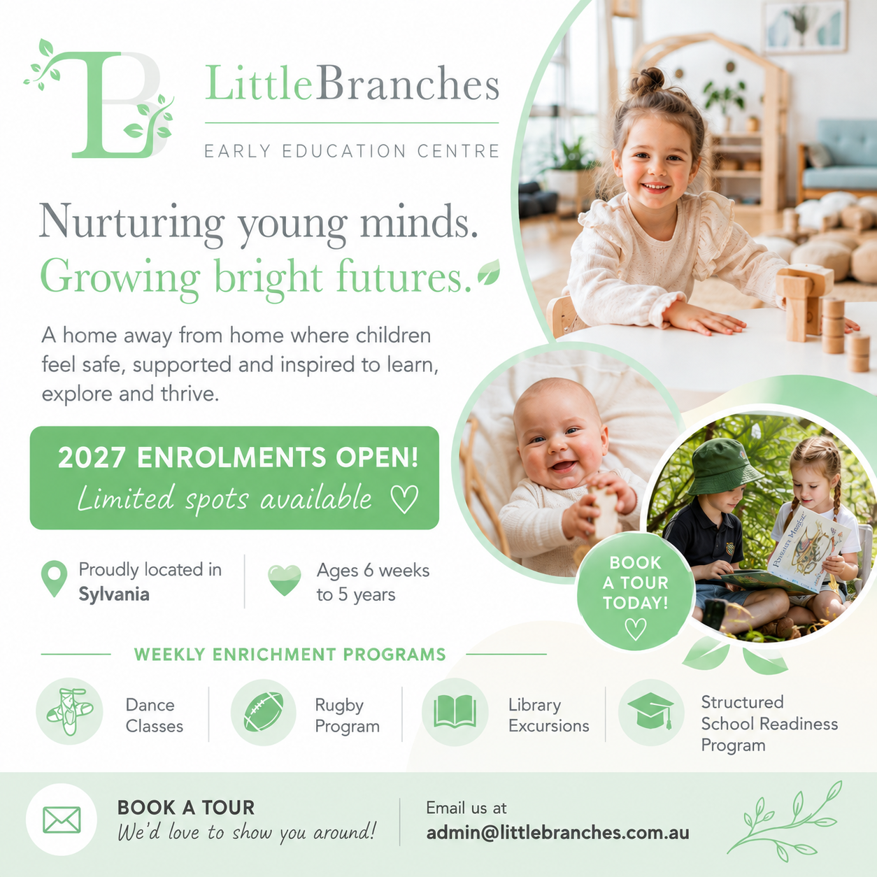 Little Branches Early Education Centre Facebook ad: Book a Tour Now