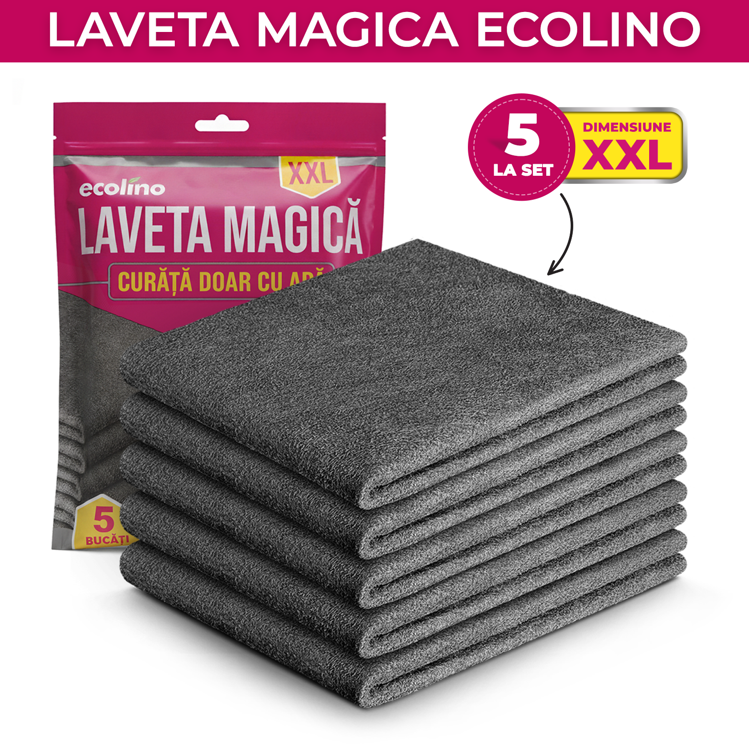 Laveta Magica Ecolino Facebook ad: Laveta Magică Ecolino (Set de 5 Bucăți)