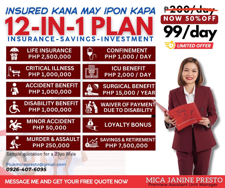 PruLife UK Financial Advisor - Mica Janine Presto Facebook ad: 𝐏𝐚𝐚𝐧𝐨 𝐤𝐮𝐧𝐠 𝐬𝐚 𝐡𝐚𝐥𝐚𝐠𝐚𝐧𝐠 ₱𝟗𝟗/𝐚𝐫𝐚𝐰…