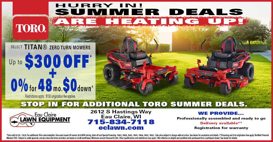 Eau Claire Lawn Equipment LLC Facebook ad from Jun 4, 2026