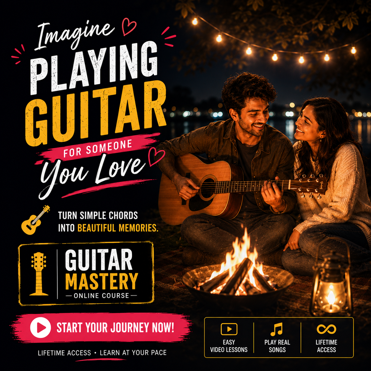 Triplet Guitar Lessons Facebook ad: Start your Guitar Playing Journey Today