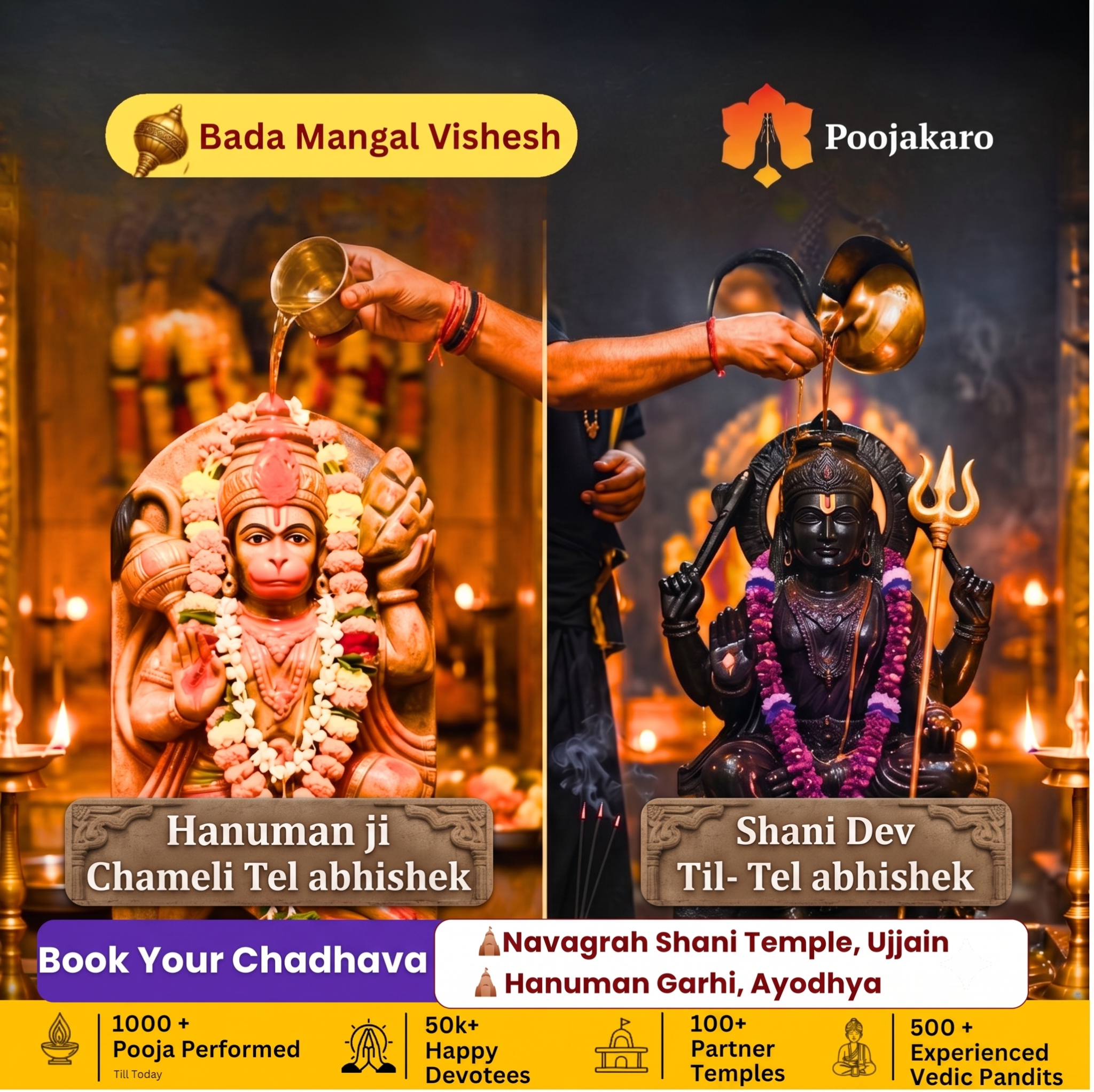 PoojaKaro App Facebook ad: 23 June Last Bada Mangal Special, Hanuman Ji & Shani Dev…