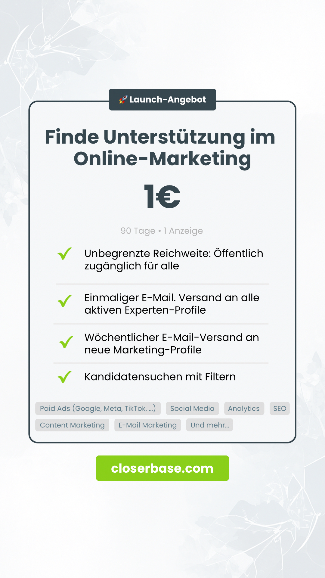 Yeahbase Facebook ad: Dein nächster Marketer ist nur 1€ entfernt