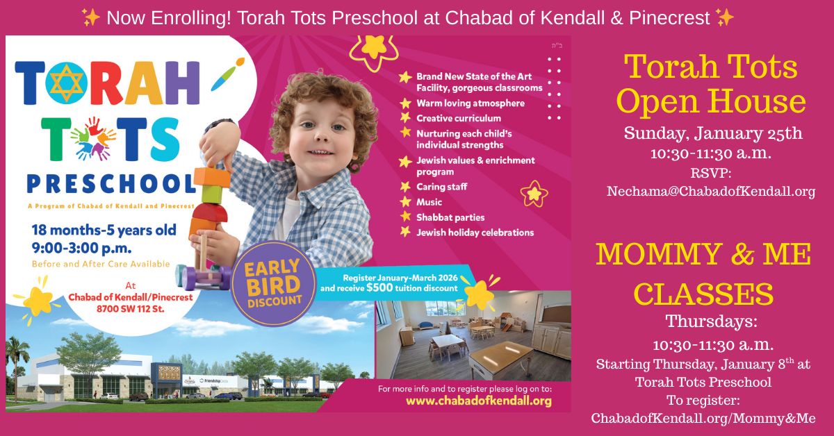 Chabad of Kendall/Pinecrest Facebook ad: Torah Tots Preschool is Opening!