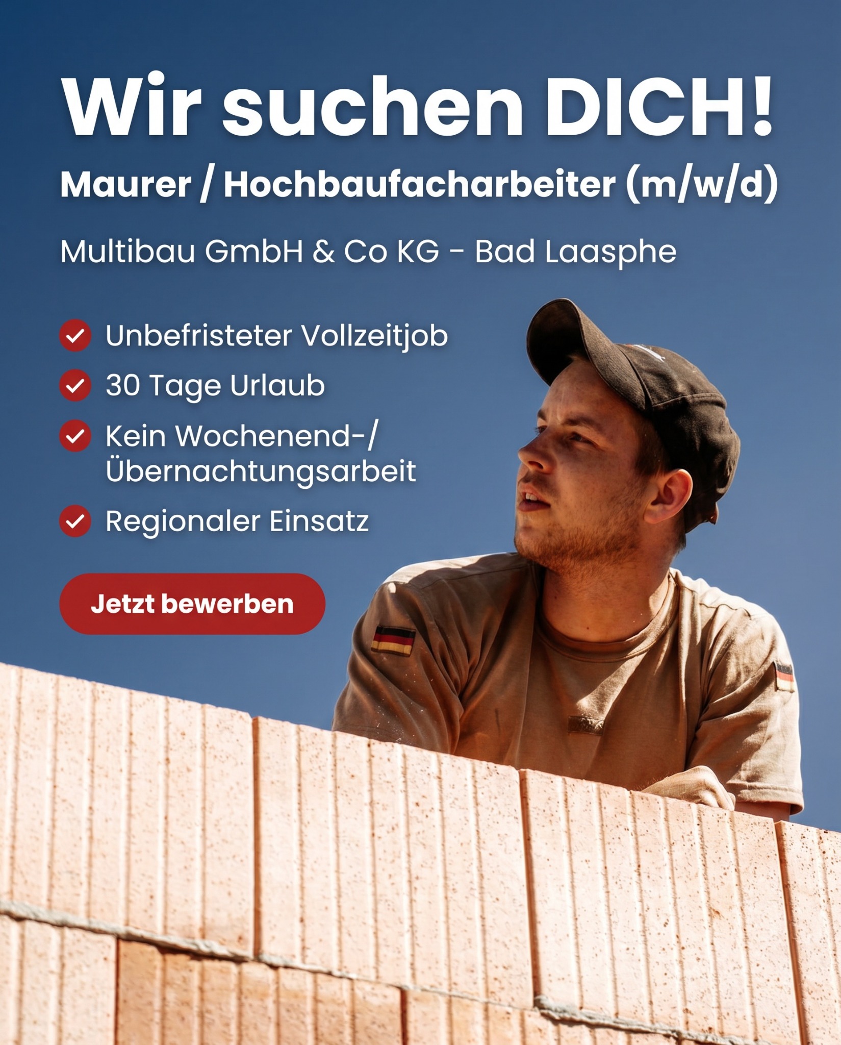 Multibau GmbH & Co. KG Facebook ad: Maurer/Hochbaufacharbeiter für vielseitige Tätigkeiten…