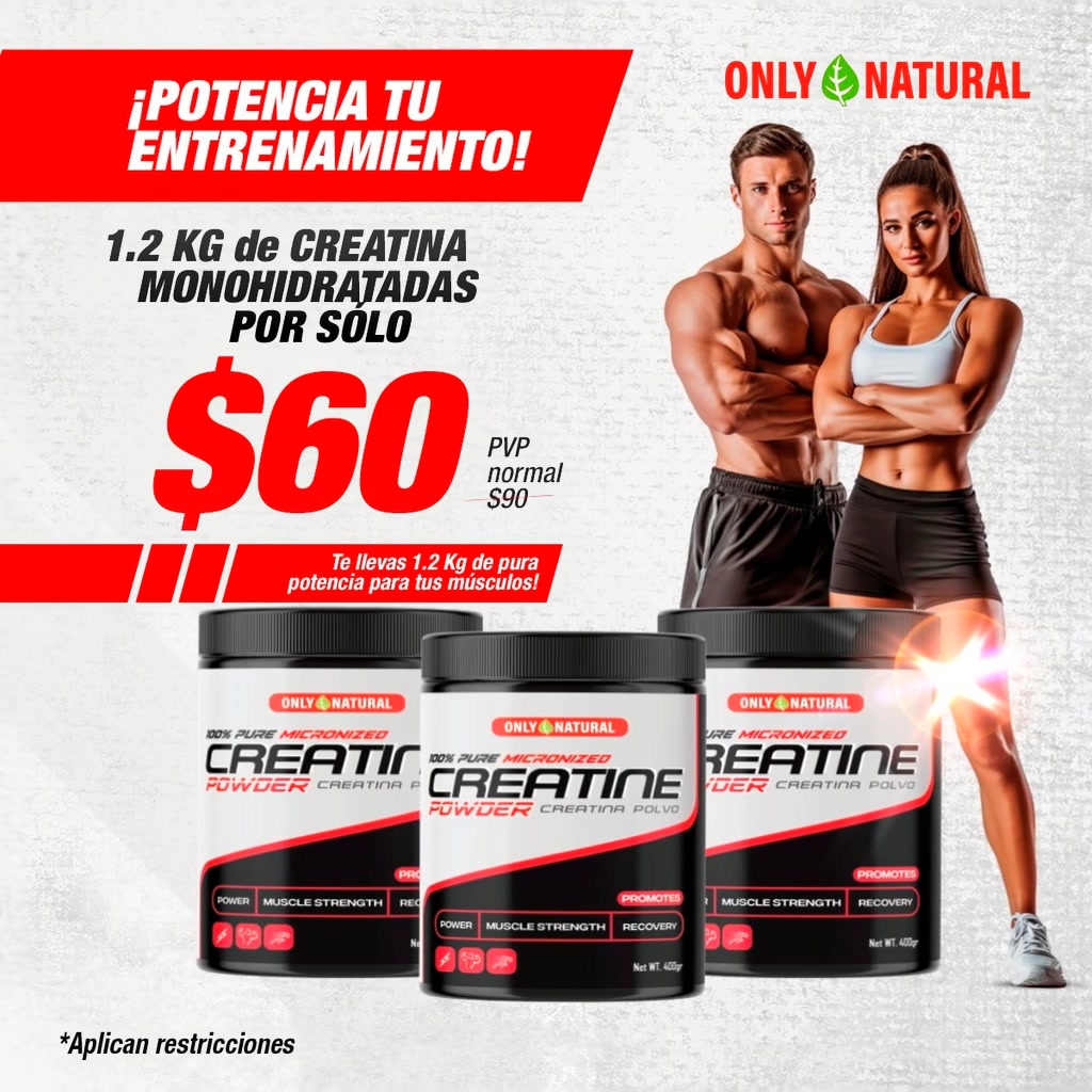 OnlyNatural Facebook ad: Promo creatina 3 por $60